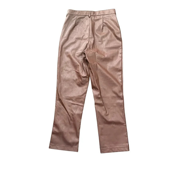 New WILDFOX  Brown Faux Leather Front Seam Ankle Slit High Rise Pants Women’s M - Picture 8 of 11
